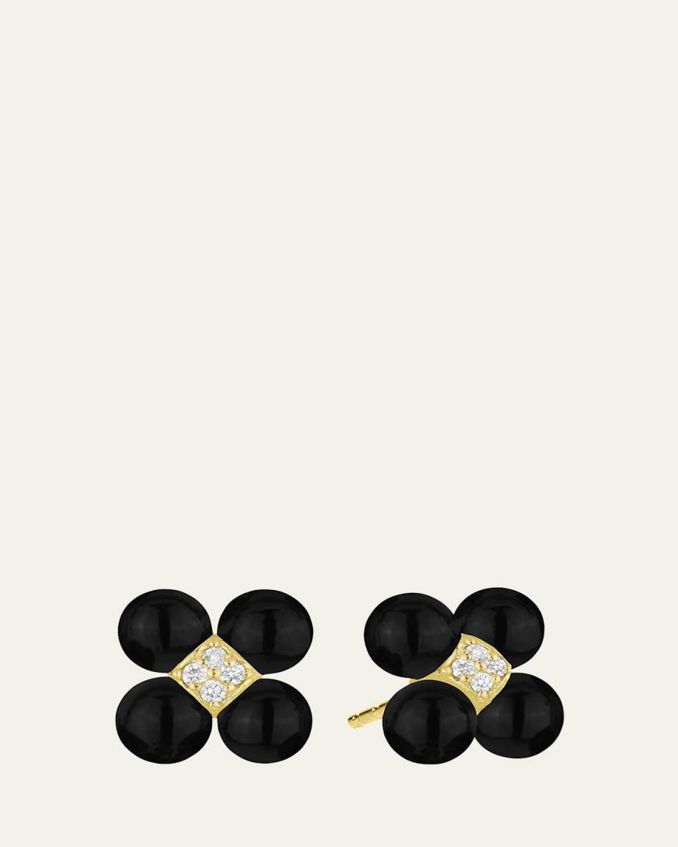 Yellow Gold 5mm Sequence Earrings with Black Onyx and Diamonds